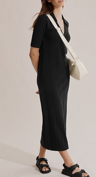 Country Road Black Rib Polo Midi Dress 